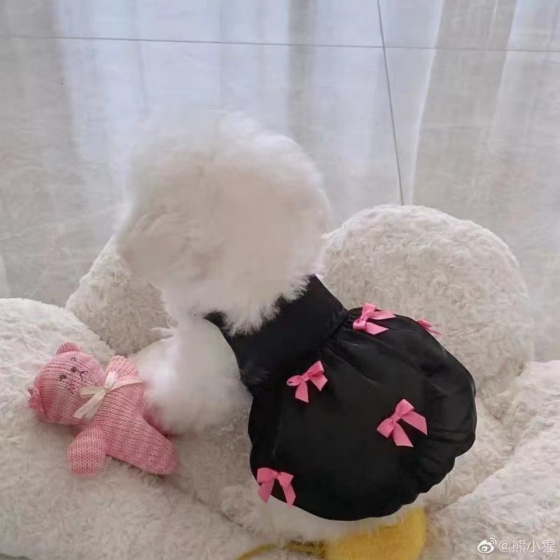 T1054 Pet clothes spring and summer new bow dress gauze skirt Teddy Bichon dog cat clothes