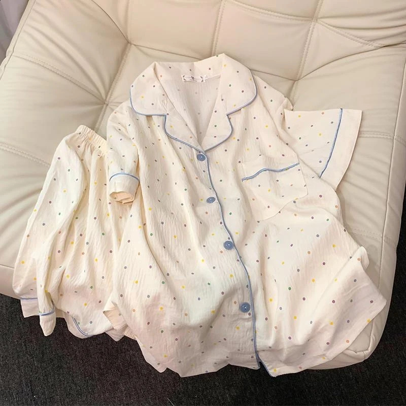 Print Polka Dot Women Pajamas Sleepwear Cotton Pajama Set Top and Shorts 2 Piece Casual Comfortable Home Suit Outfits Sweet 250827