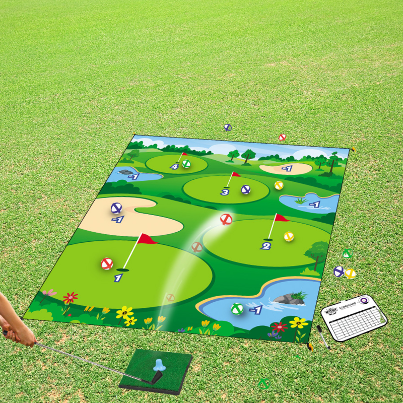 Kids' Backyard Golf Practice Play Mat - Realistic - looking Course Design with Fun Elements for Indoor and Outdoor Play