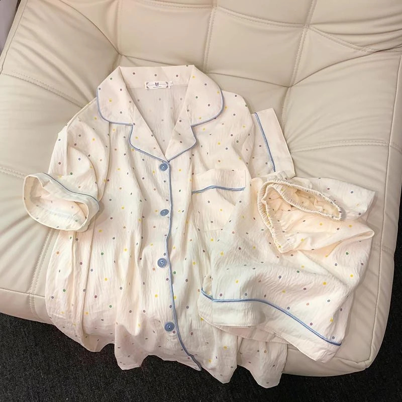 Print Polka Dot Women Pajamas Sleepwear Cotton Pajama Set Top and Shorts 2 Piece Casual Comfortable Home Suit Outfits Sweet 250827