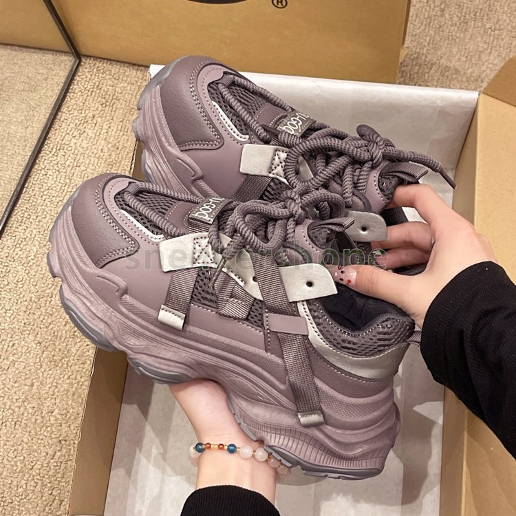 Chunky Versatile Running Shoes Gray Purple Womens Trainers Fashion Chunky Dad Shoes Breathable Mesh Sports Comfort Lace-Up Sneakers Size 35-40