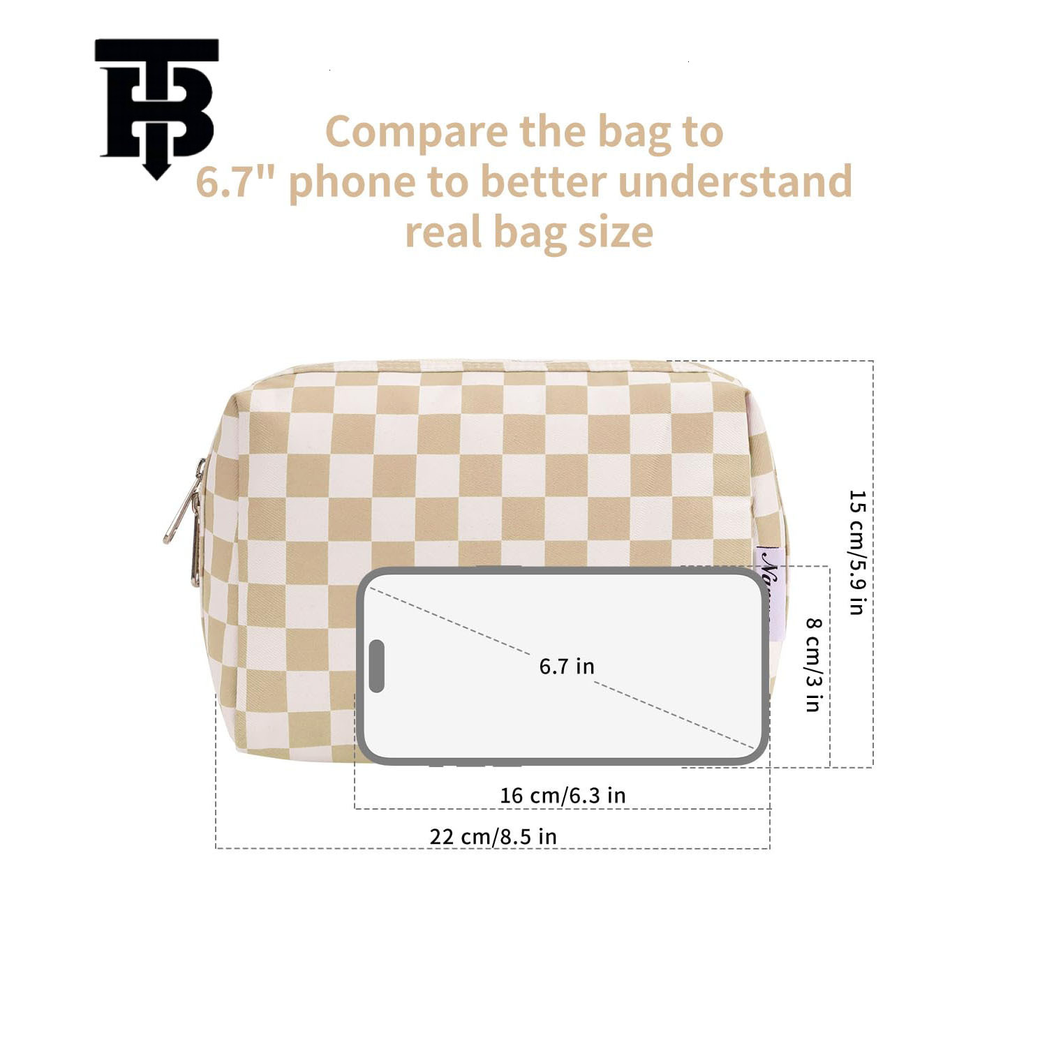 TB BHULAMTE Fashion Women's Waterproof Plaid Makeup Bag Designer Luxury Trend Large Capacity Handbag Portable Washroom Storage Bag Free Shipping