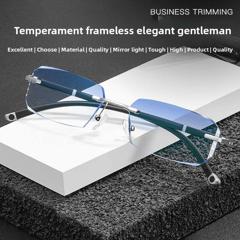 High-end Frameless Men Women, Business Ultra-light Anti-blue Light Anti-radiation Anti-fatigue Reading Glasses for Middle-aged and Elderly