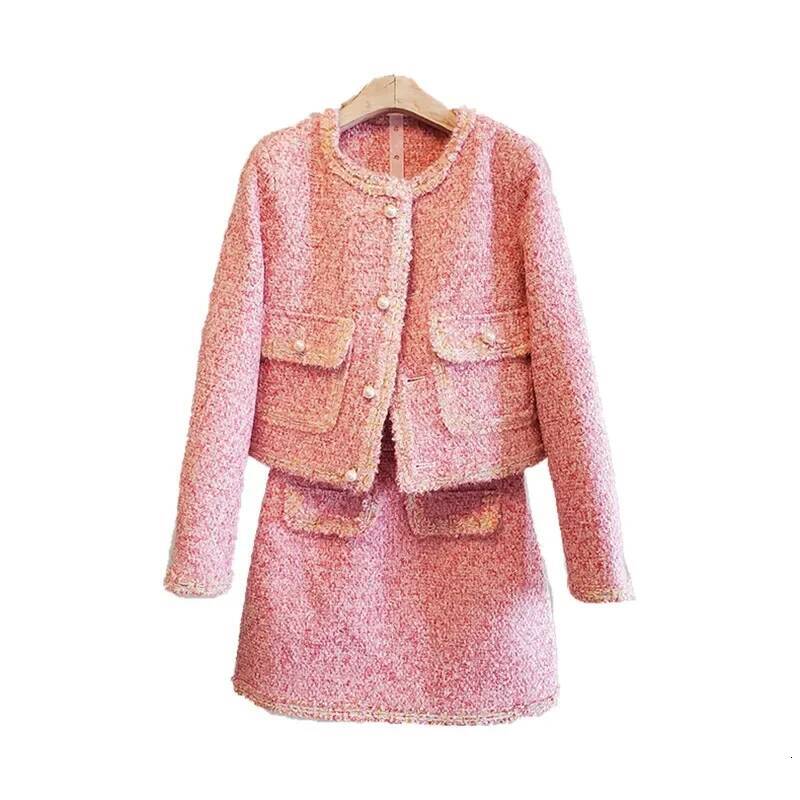 2023 Autumn/Winter Elegant Fashionable Tweed Woolen Jacket Half Skirt Two-Piece Women's Quality Cotton Southern Style dongdumaoyi