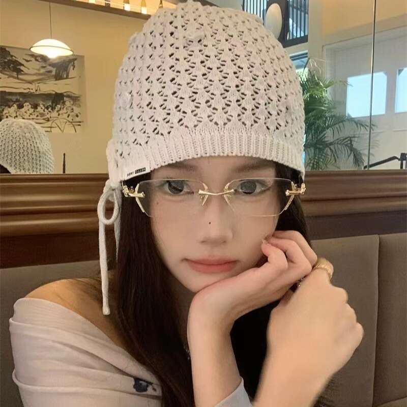 Myopia Anti-Blue Light Rimless Edge-Cut Women Metal Heavy Craft Plain Glasses Y2K Hot Girl Style
