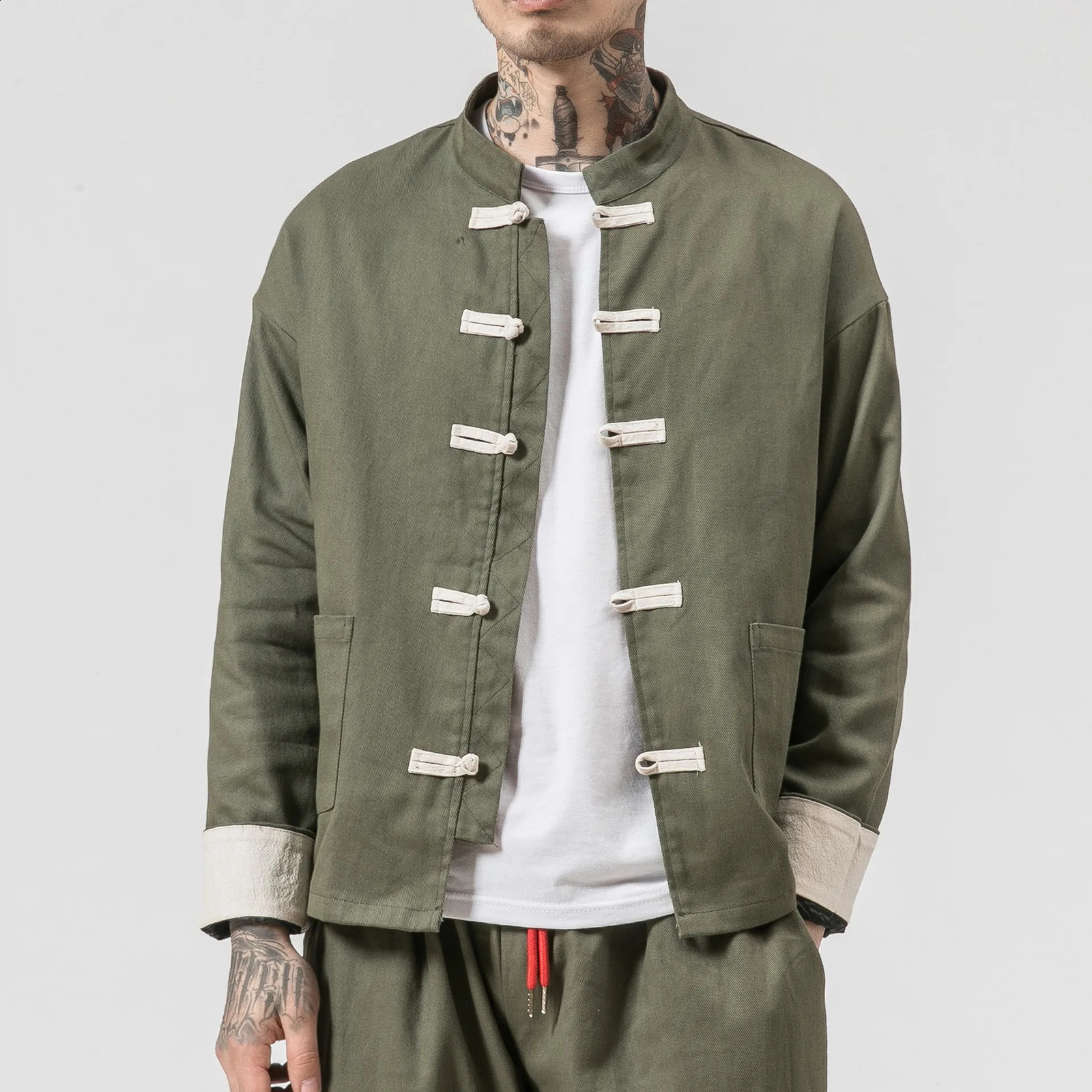 Chinese Wind Cotton Buckle Large Mens Casual Jacket Retro Standup Collar Tang Suit Top Batch 250827