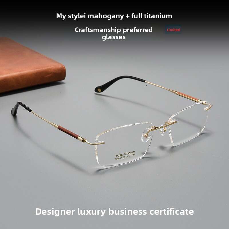 Shenzhen Full High-Quality Redwood Leg Ultra-Light Frame Business Men Rimless Pure Titanium Prescription Glasses