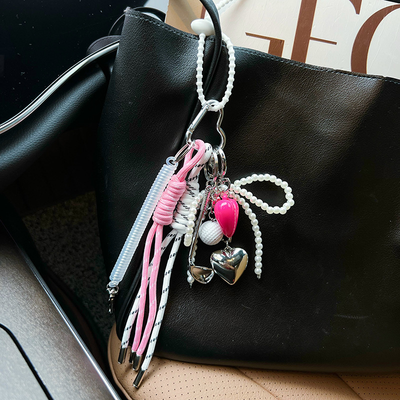 Strawberry Bead Bag Charm Bear Crystal Bracelet Key Chain Wristlet Car KeyChain Hand Woven Cord Sports Beaded Keychains Pearl Chain Leather Sherina Pu