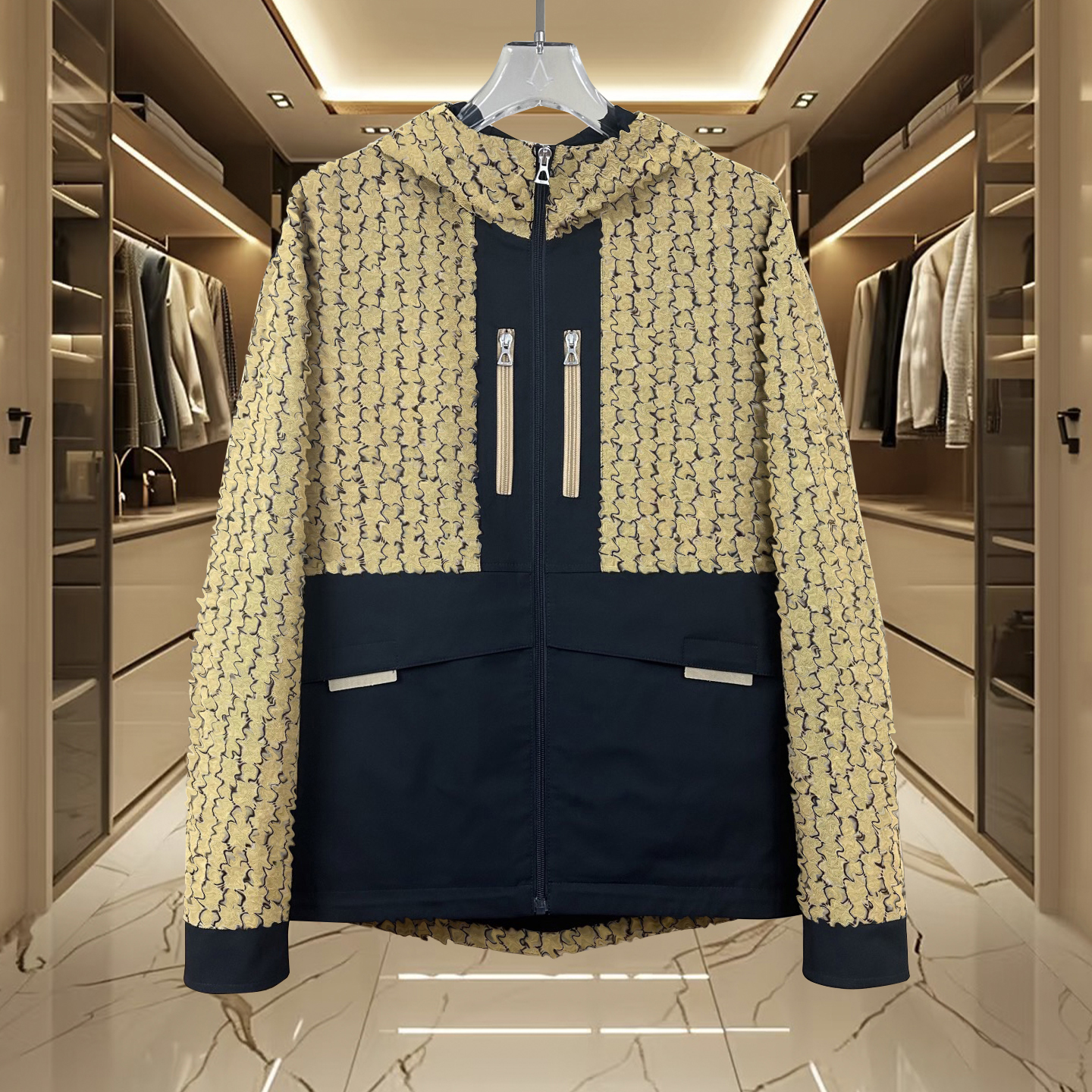 High quality autumn and winter new men's jacket men's woven patchwork hooded jacket fashionable and avant-garde letter embroidery loose hooded sweatshirt Asian size