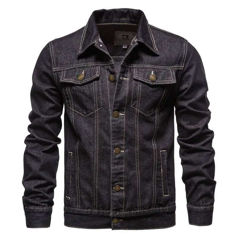 2025 Autumn Men Solid Denim Fashion Motorcycle Vintage Jeans Jackets Hommes Slim Fit Cotton Casual Black Blue Coats