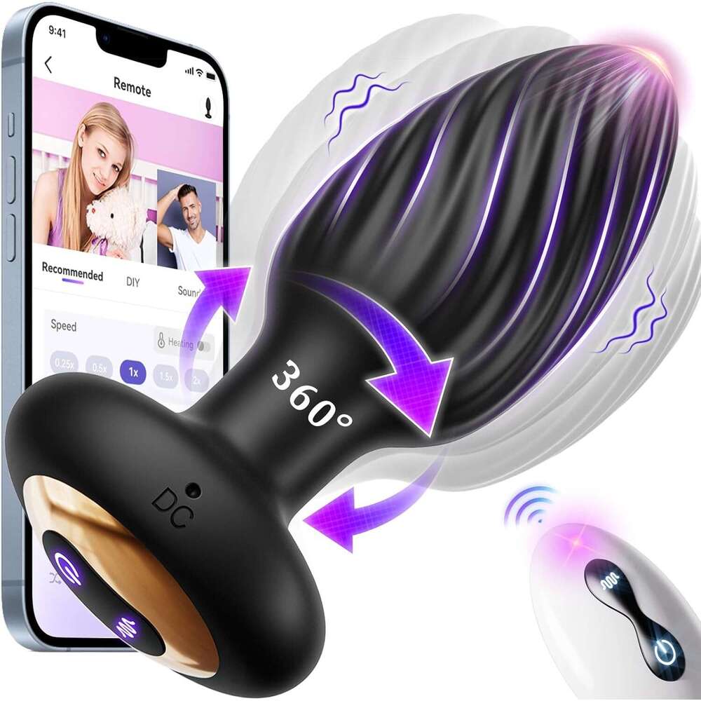 360 Rotation Sex for Men Massager - Swirl Surround Stimulate Prostate Point APP Remote Control, Adult Vibrating Butt Plug with 9 Vibrating, Anal Toys Vibrator