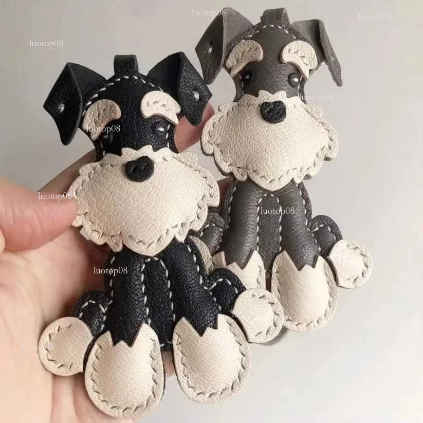 Hot Handmade Leather Sheepskin Teddy Dog Schnauzer Bag Pendant Keychain Handbag Girls Birthday Gift ly Z250801