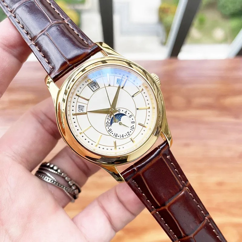 High quality luxury designer mens watch calendar automatic movement 40MM leather strap stainless steel material mens business watch luxury gift