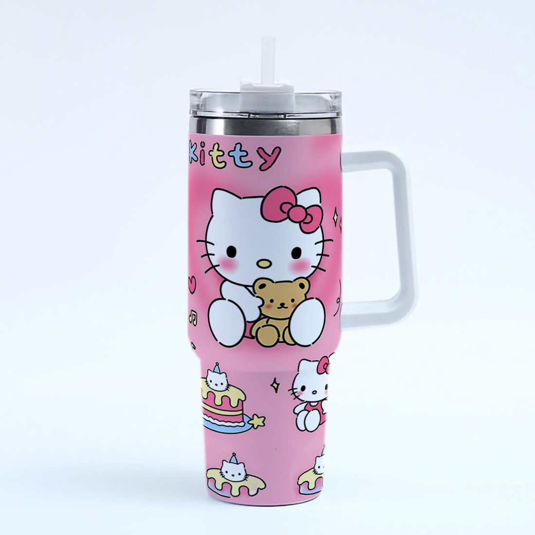 Water Cup Thermos Cup Water Bottle Large Capacity household thermos cup Car Mounted Cup Cartoon Series with Handle with Straw Portable Tea Cup 304 Sta