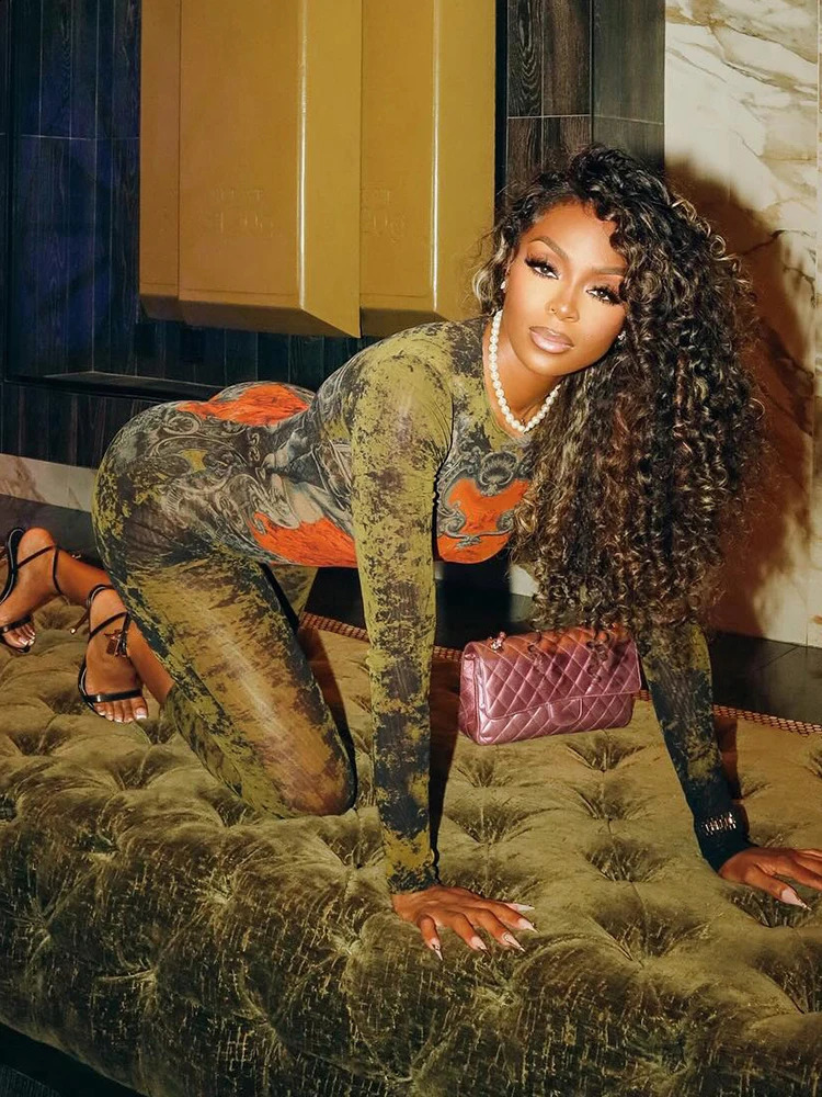 Weird Puss TieDye Print Jumpsuit Women Fitness Stretch Tight Sexy oNeck Full Sleeve Skinny Streetwear Autumn Zip Slim Overalls 250826