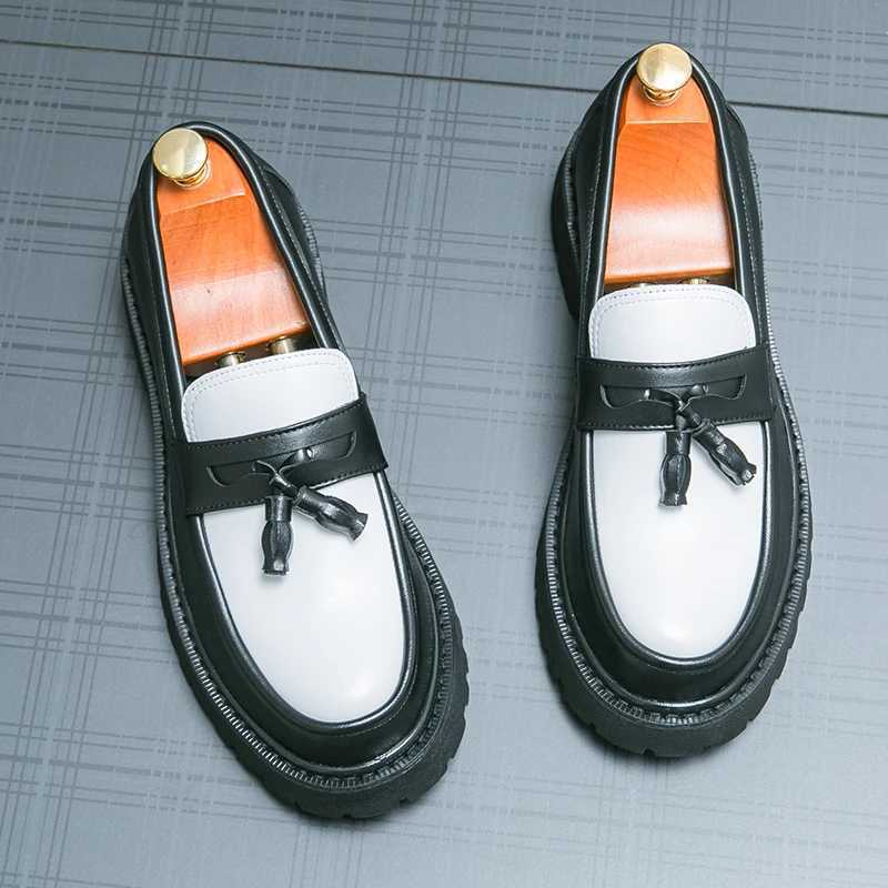New Platform Shoes Loafers Shoes Men Thicksoled Wedding Shoes Black Formal Business Shoes Slipon Leather Increase Casual ShoesXJ250827