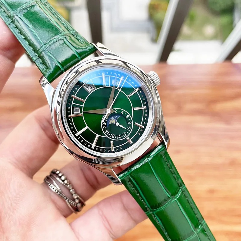 High quality luxury designer mens watch calendar automatic movement 40MM leather strap stainless steel material mens business watch luxury gift