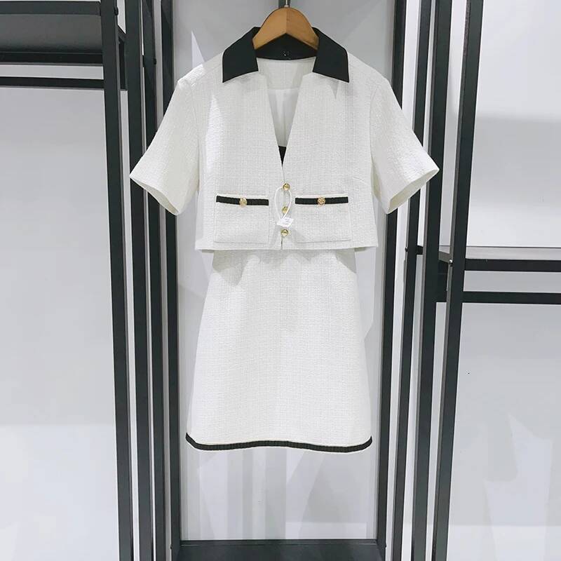 2025 Autumn New Women's Elegant Tweed Suit Detachable Collar Two Piece A-Line Dress Ladies Small Fragrance Set dongdumaoyi