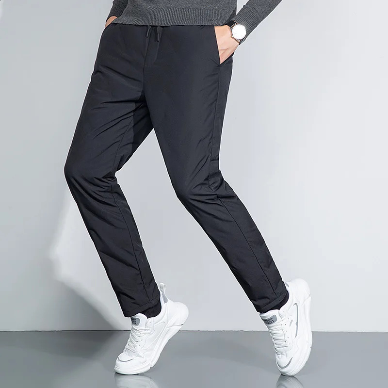 Mens Lightweight Duck Down Puff Pants Winter Cosy Warm Padded Straight Trousers Business Casual Menswear Leisure Style 250826