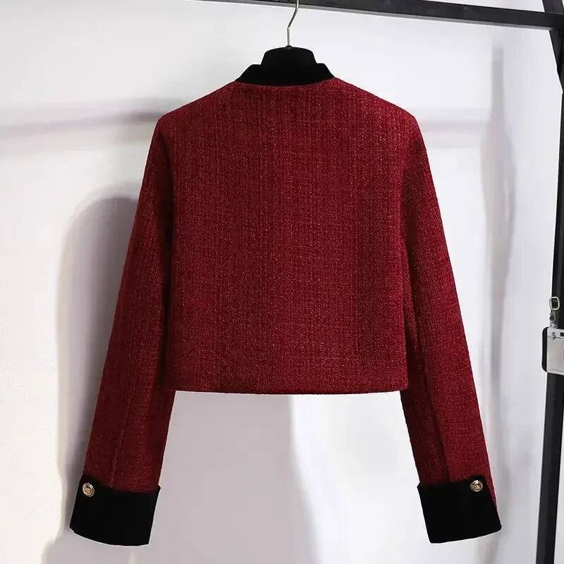 Lnsozkdg French Small Fragrance Suit Women Patched Plaid Coat Pleated Skirt Sweet Fresh Autumn Winter Advanced Two Piece Sets dongdumaoyi