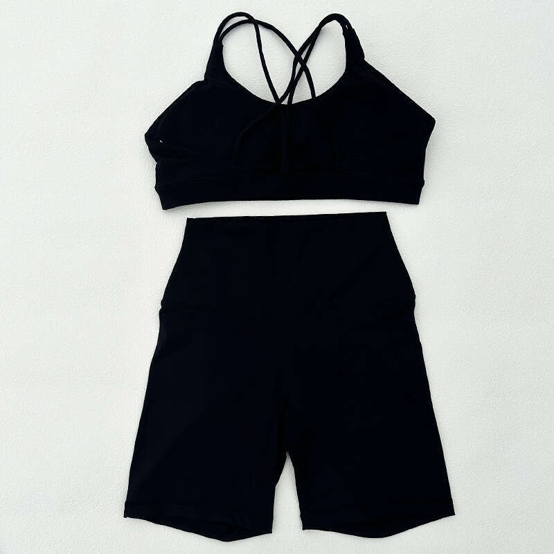 Nude Shorts Set for Women, Cross Back Bra, Yoga Outfit, Running Sports Outdoor