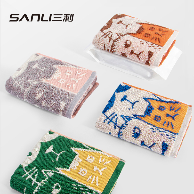 Pure cotton jacquard cat towel graffiti children's face towel 31*60 medium towel new 68g face towel