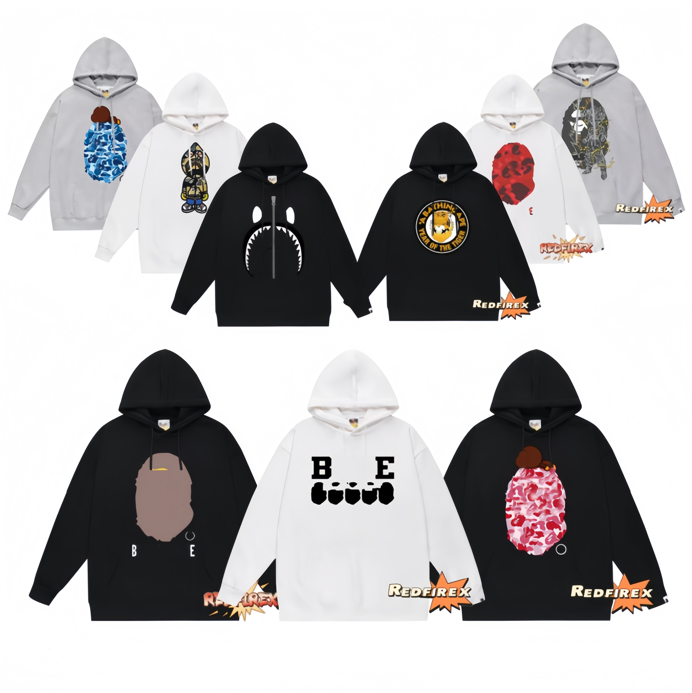 bapehoodyly Mens Bapeity Hoodie Womens Shark Hoodie Casual Hooded Fleece Classic Trend Designer Man Hip Hop Sharks Jacket Woman Sweatshirts 7G