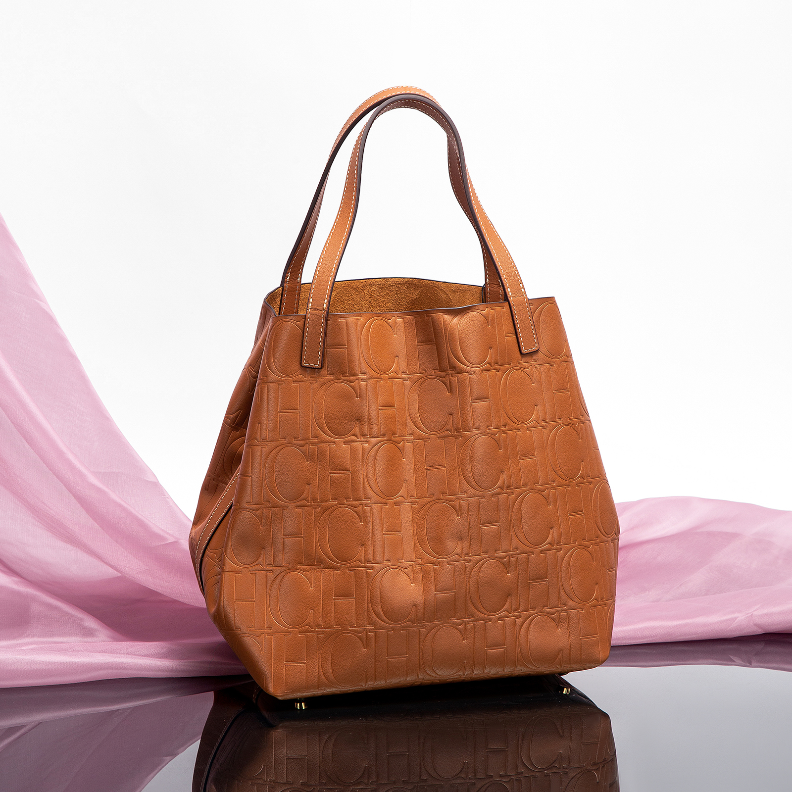 CHCH Genuine Leather Totes Embossed Geometric Letter Patterns Structured Silhouettes Adjustable Straps & Durable Cowhide Totes