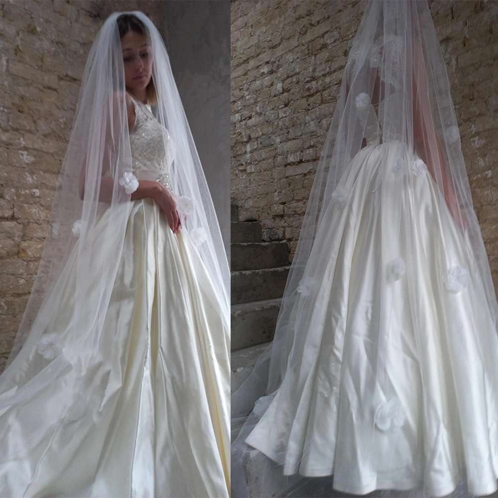 Fashion Wedding Veil 3M Royal Bridal Veil with Comb 3D Flowers Handmade Long Special Cut Veil White Ivory Wedding Accessories