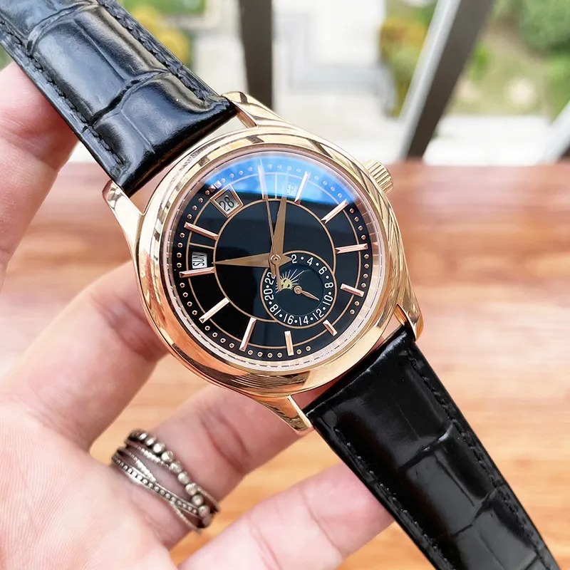 High quality luxury designer mens watch calendar automatic movement 40MM leather strap stainless steel material mens business watch luxury gift