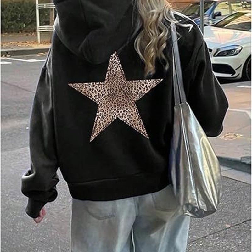 Star Graphic Hoodies Oversized Y2k Leopard Print Hooded Sweatshirt Cheetah Hoodie Streetwear Unisex Pullover Tops yy250826