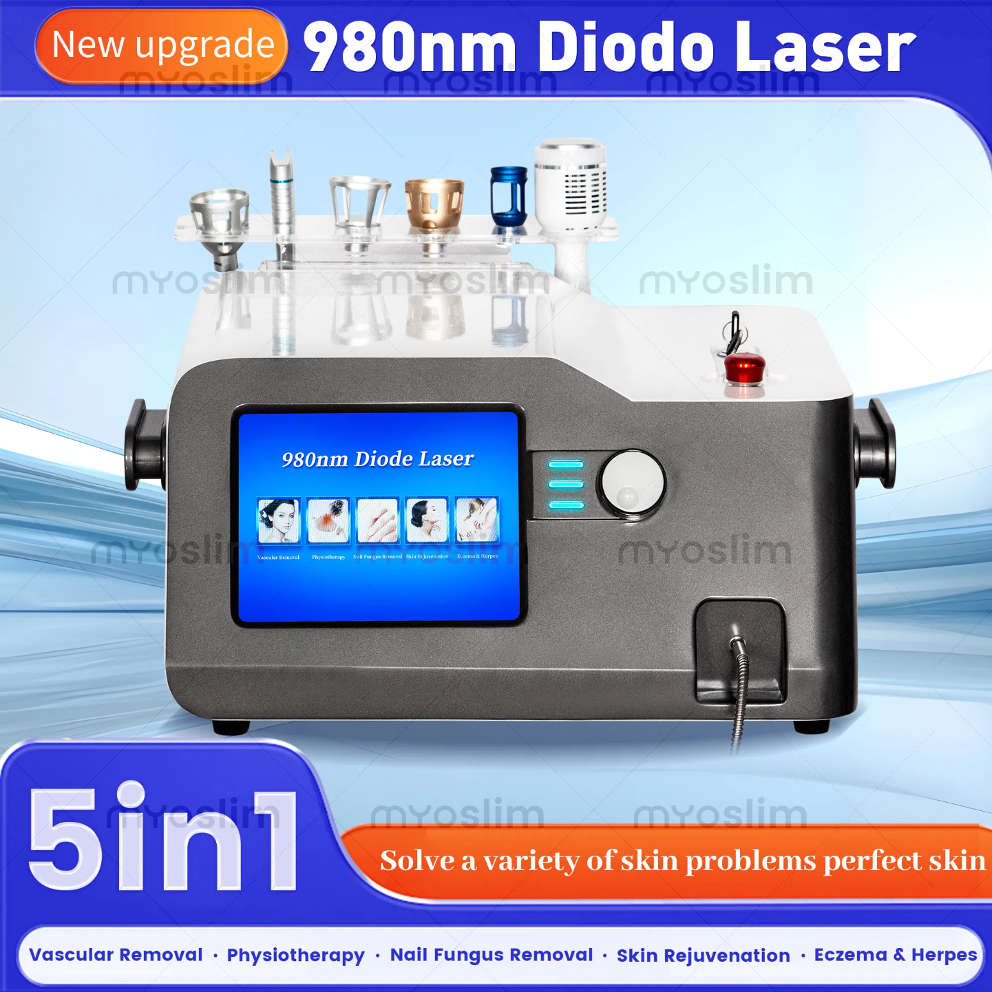 980nm 5 in 1 Diode Laser Machine Vascular Veins Treatment Nail Fungus Treatment Physiotherapy Skin Rejuvenation Eczema Herpes Healthy Beauty Machine C