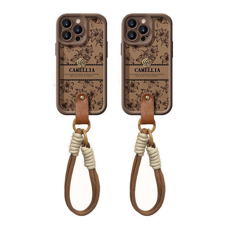 Camellia Lanyard Compatible with iPhone 16 Apple 15 Phone Case 14 PRO Silicone Lambskin XR Shockproof 8