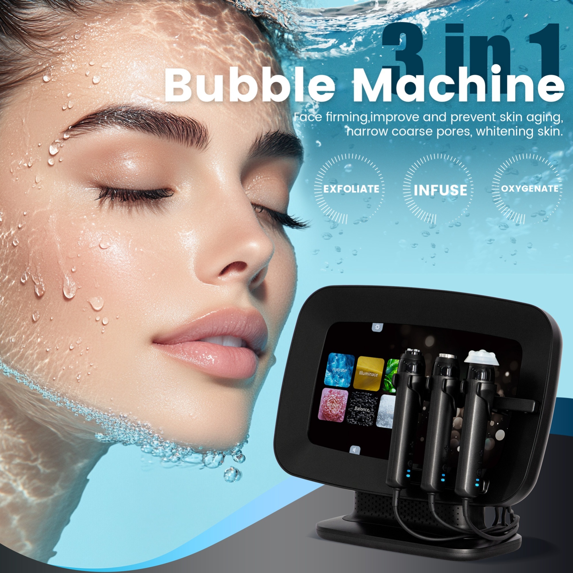 Professional Oxygen Facial Machine 3 in 1 Co2 Bubble Jet Peel Skin Rejuvenation Device for Beauty Salon and Spa