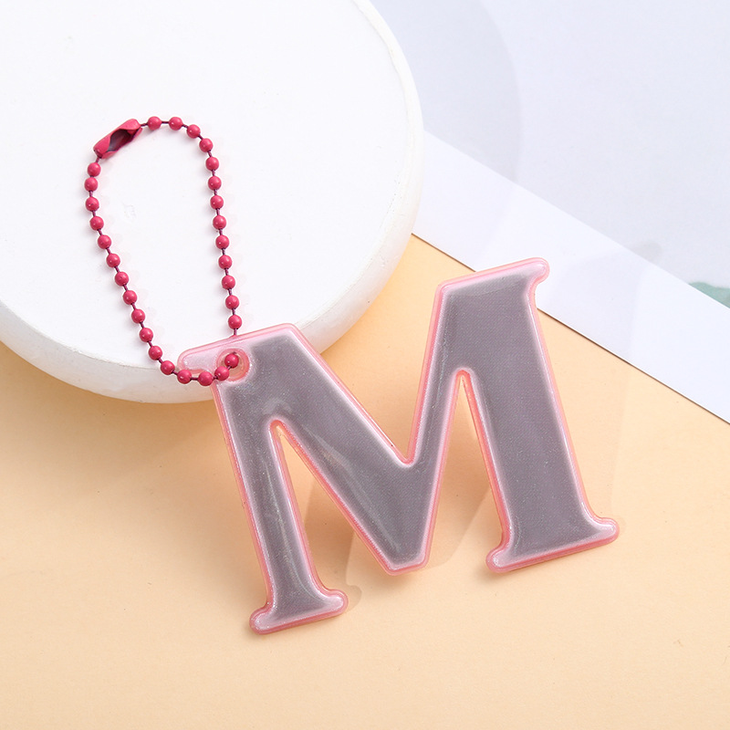 High Visibility Reflective M Letter PVC Keychain for Night Riding Backpack Keychain Pendant