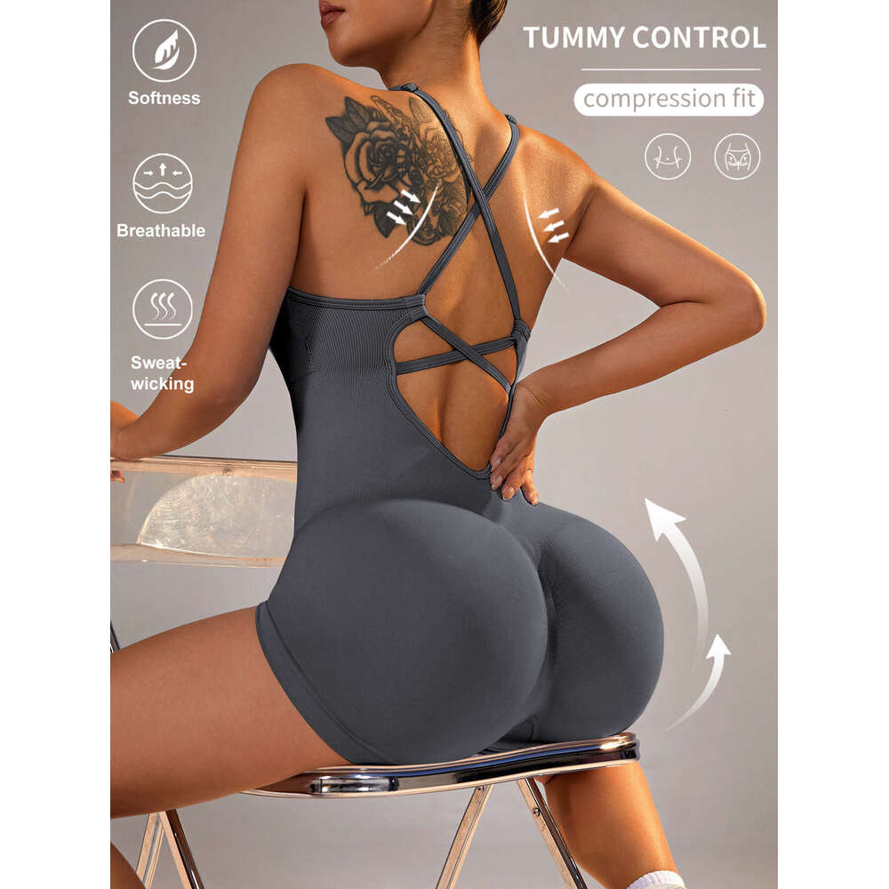 Vest-Style Yoga Shorts Sexy Bodycon One-Piece New Sports Jumpsuit 05