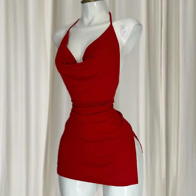 Womens Sexy Home Halter Camisole Dress Summer Spice Girl Dress Y2K Sexy Sleeveless Backless Red Mini Dresses Bodycon Lady Skirtww250826
