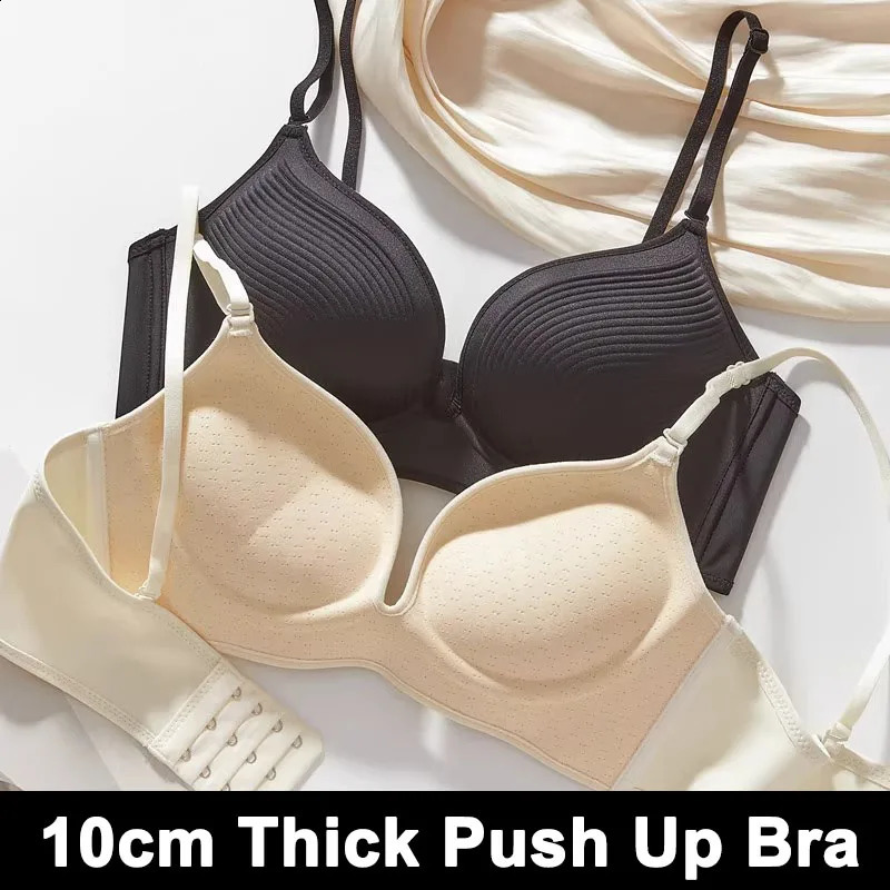 2025 10CM Thick Push Up Bra Wireless Padded Gathered Lingerie for Small Flat Chest Comfortable Sexy Natural Lift250826