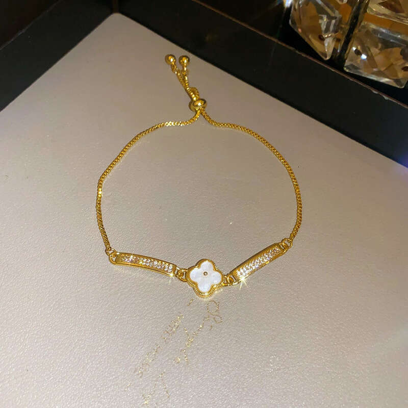 Luxury Designer For Women 4-leaf Clover Bracelet Single row tennis Chain Gold Zircon Shell Diamond Pullout High-End Versatile Commuter designer bracel - view 6