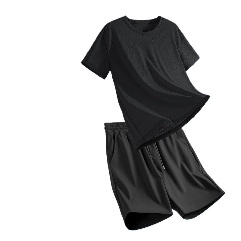 Ice Silk Cool Breathable Short Shirt Shorts Plus Size Casual Sports Set Mens Summer QuickDry Running TwoPiece Set 250614