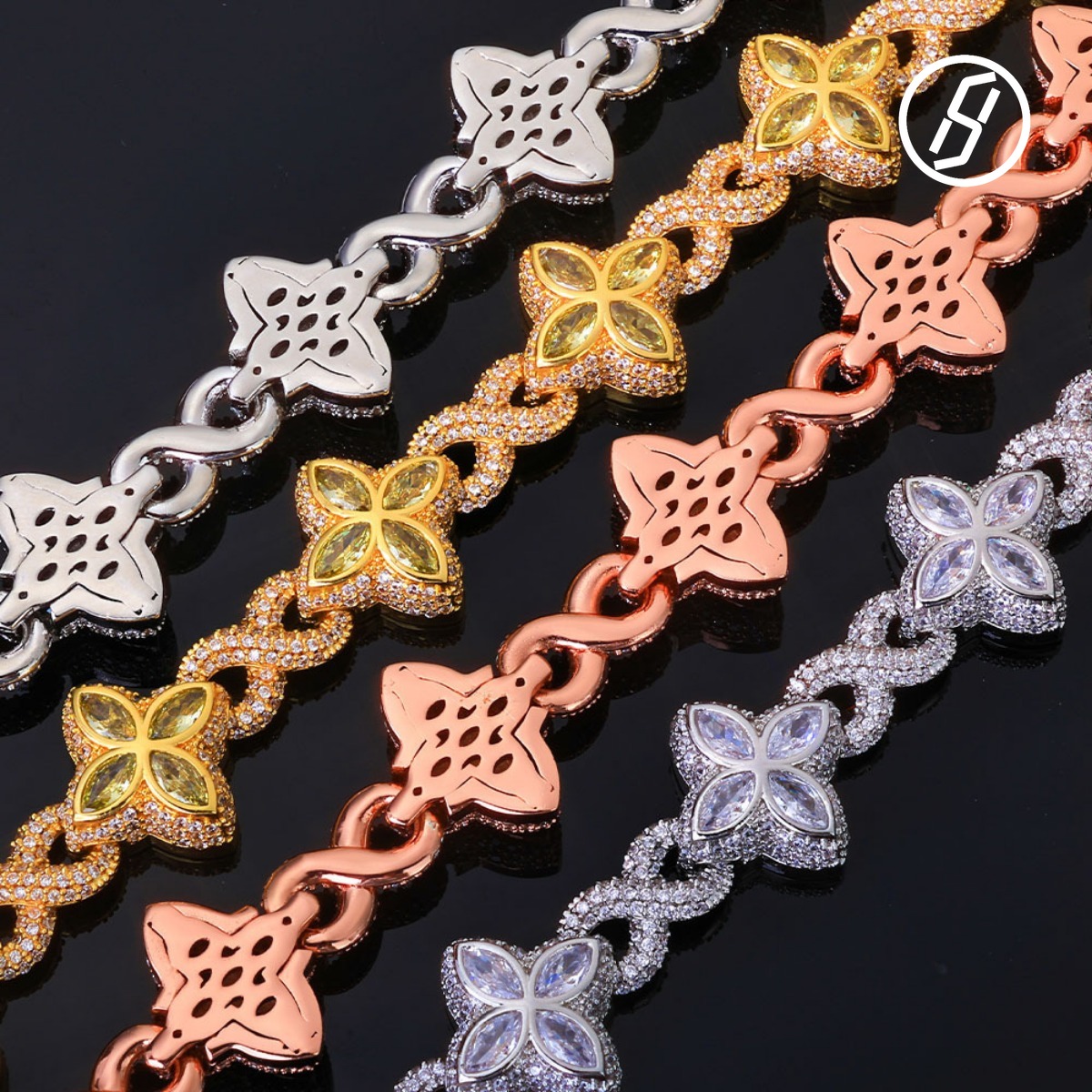 Hip-hop Four-leaf Clover Zircon Cuba Bracelet 8-character Chain Original Jewelry Wholesale Fast Delivery Z260313