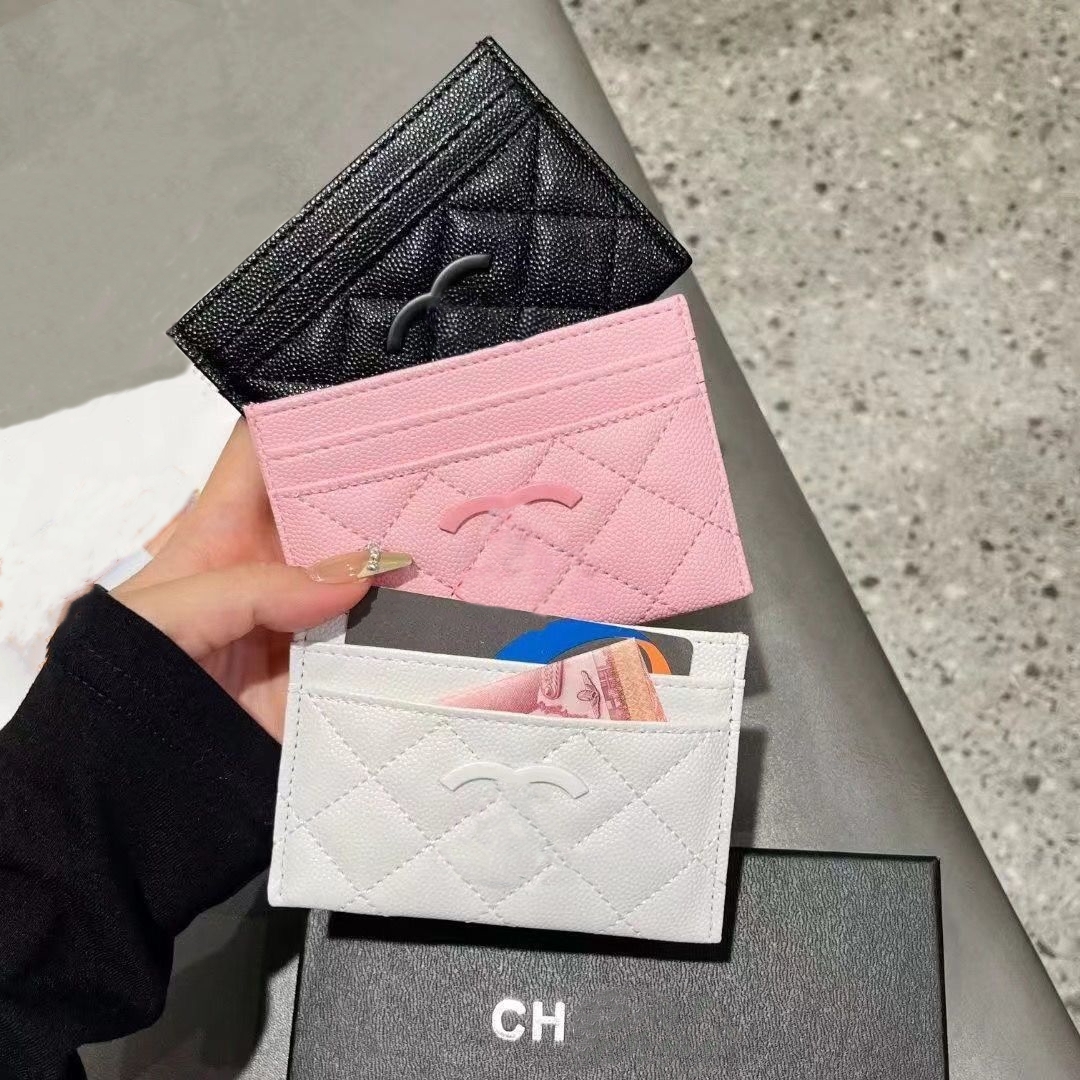 Top Luxury Designer pearl Card Holder leather gold Purse 2c Women Men cha wallet ID Card Pocket Key Credit Cards vintage Wallet Bag Travel Bus Card Holders with box