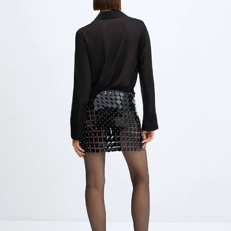 Sequin Round Paillette Chainmail Festival Rave Skirts Black Sequined Disc Metallic Chain Sheer Party Mini Skirt 250827