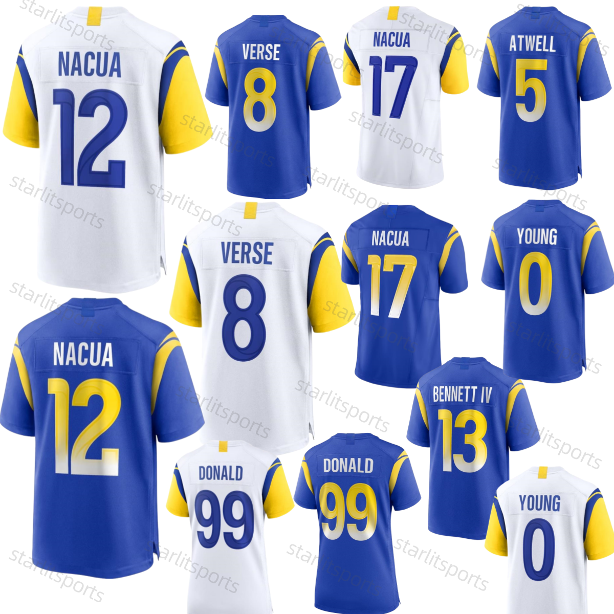 Jared Verse Puka Nacua Aaron Donald Stafford Tutu Atwell Byron Young Personalized Custom Football Jersey Custom Any Number Name Stitched For Mens Women Youth