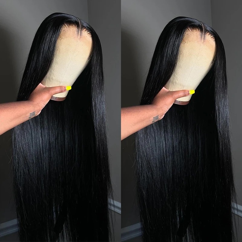 13x4 Straight HD Lace Wig Vietnamese Gluelesss Human Hair Lace Frontal Wig Pre-Cut Super Double Drawn Natural Black Human Hair Wigs Preplucked Ready T