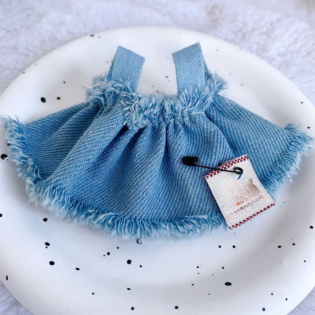 Labubu Clothes For 30 V2V1 17cm Doll And 10cm Cotton Doll Blue Denim Suspender Skirt For Clothing Labubu Doll Clothing Accessories X250826