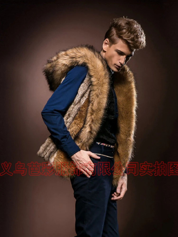 Men Faux Fur Coat Casual Vest Jacket Thick Warm Coats Sleeveless Hooded Outerwear Short Jackets Slim Fit Winter 2023 250826