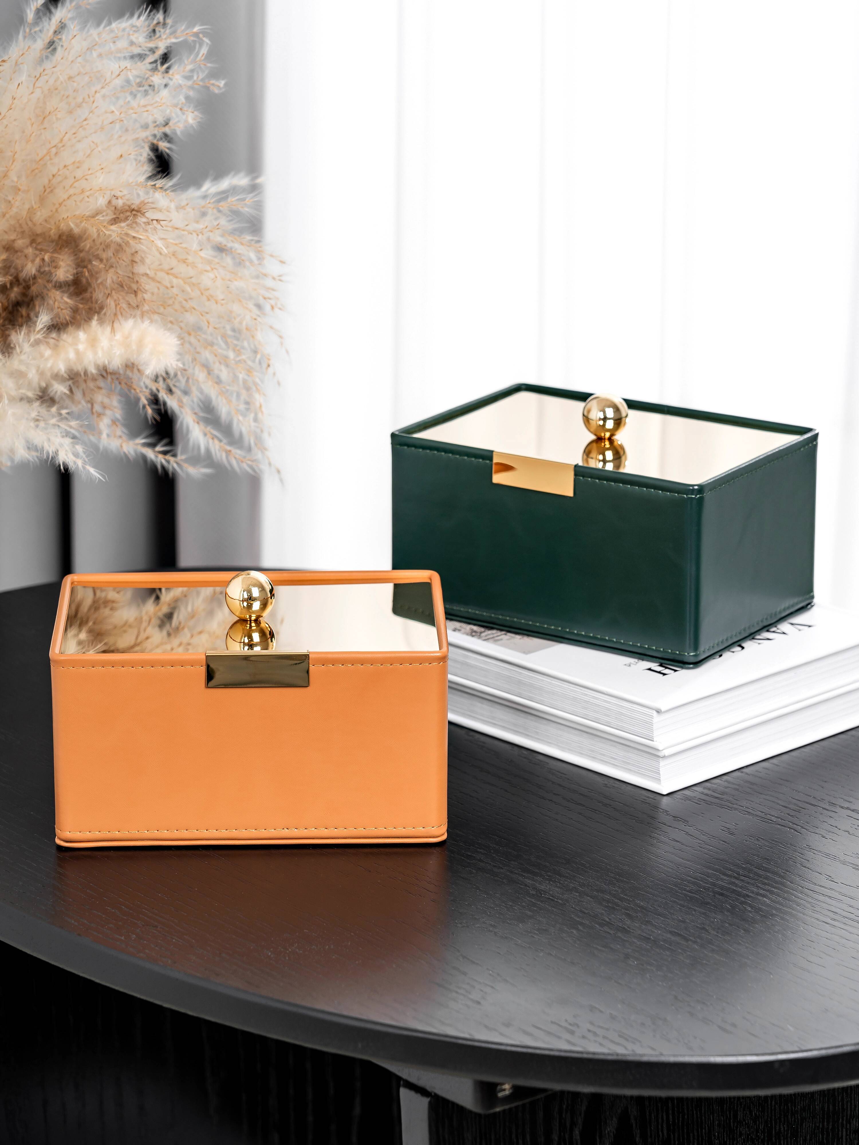 Light Multifunctional Leather Remote Control Storage Box Bedside Living Room Coffee Table Desktop with Lid for Miscellaneous Items ddmythur