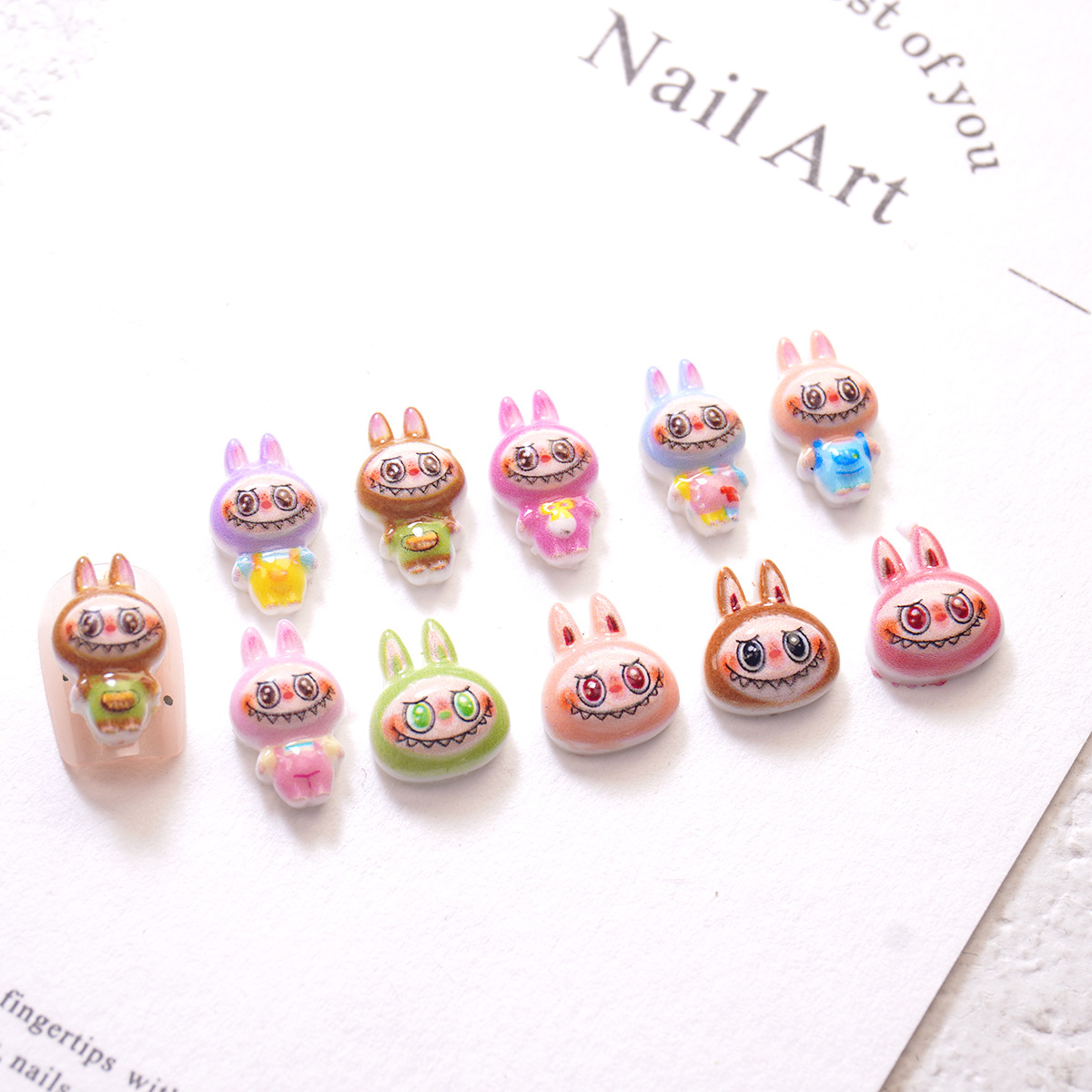 New Internet celebrity cartoon Labubu nail art accessories cute ice-transparent hair clip earrings resin DIY material children's wear nail access