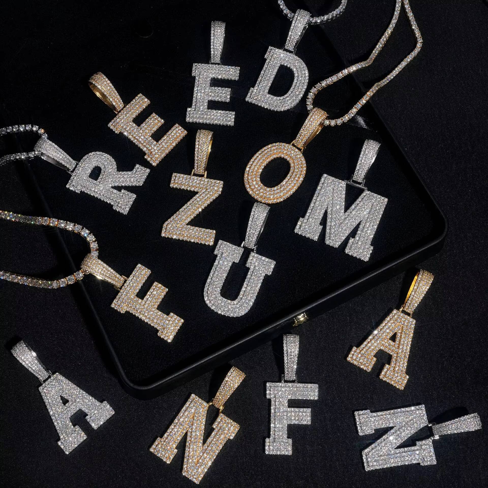 Iced Out Alphabet Charms Jewelry Pendant Full Moissanite Passes Diamond Tester 925 Sterling Silver Hip Hop Initial for Men